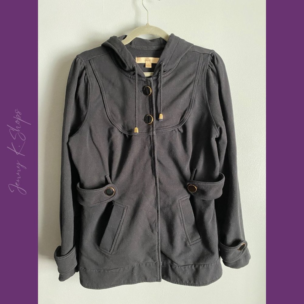 Motto | Soft Heavy Cotton Black Hidden Button Down Jacket | Size: Med
